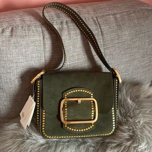 Tory Burch Sawyer Stud Suede Small Shoulder Bag in Boxwood NWT
